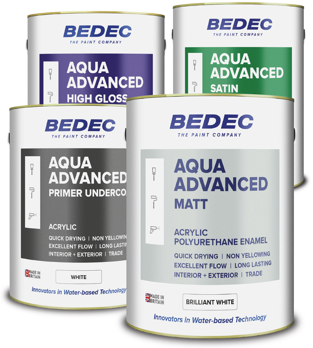 Four cans of paint from the Bedec Aqua range