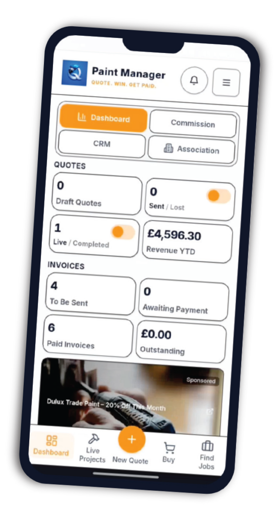 Paint Manager app on a mobile phone